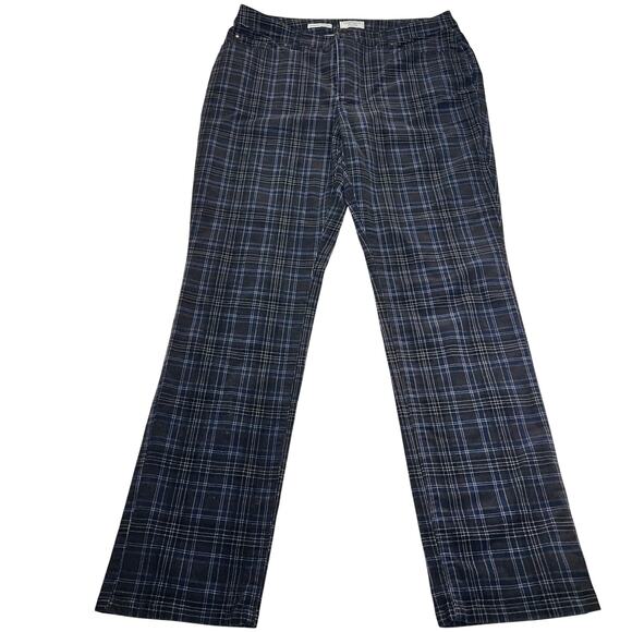 Charter Club Lexington Straight Leg Navy Blue/Black Plaid Corduroy Pants Size 12 - Picture 2 of 11